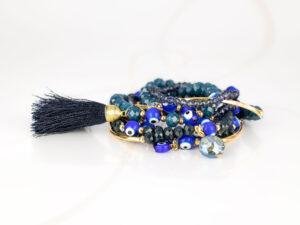 PULSERA CON DIJE ORO LAMINADO TUBO POMPON CRISTAL