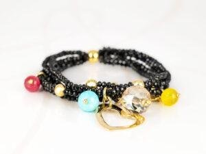 PULSERA CON DIJE ORO LAMINADO PIEDRA CORAZON CRISTAL