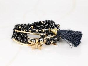 PULSERA CON DIJE ORO LAMINADO TUBO POMPON CRISTAL