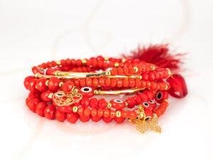 PULSERA CON DIJE ORO LAMINADO TUBO POMPON CRISTAL