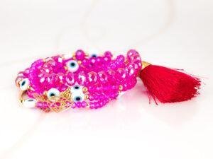 PULSERA CON DIJE ORO LAMINADO TUBO POMPON CRISTAL