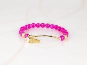 PULSERA CON DIJE ORO LAMINADO PERLA TUBO PIEDRA