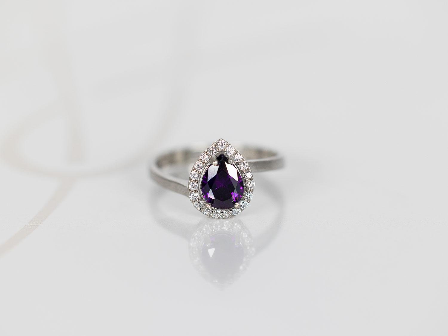 ANILLO PLATA RODIZADA AMATISTA MORADO GOTA