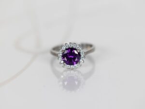 ANILLO PLATA RODIZADA AMATISTA MORADO TIPO FLOR