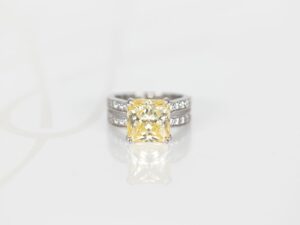 ANILLO PLATA RODIZADA TOPACIO AMARILLO LISTON DOBLE