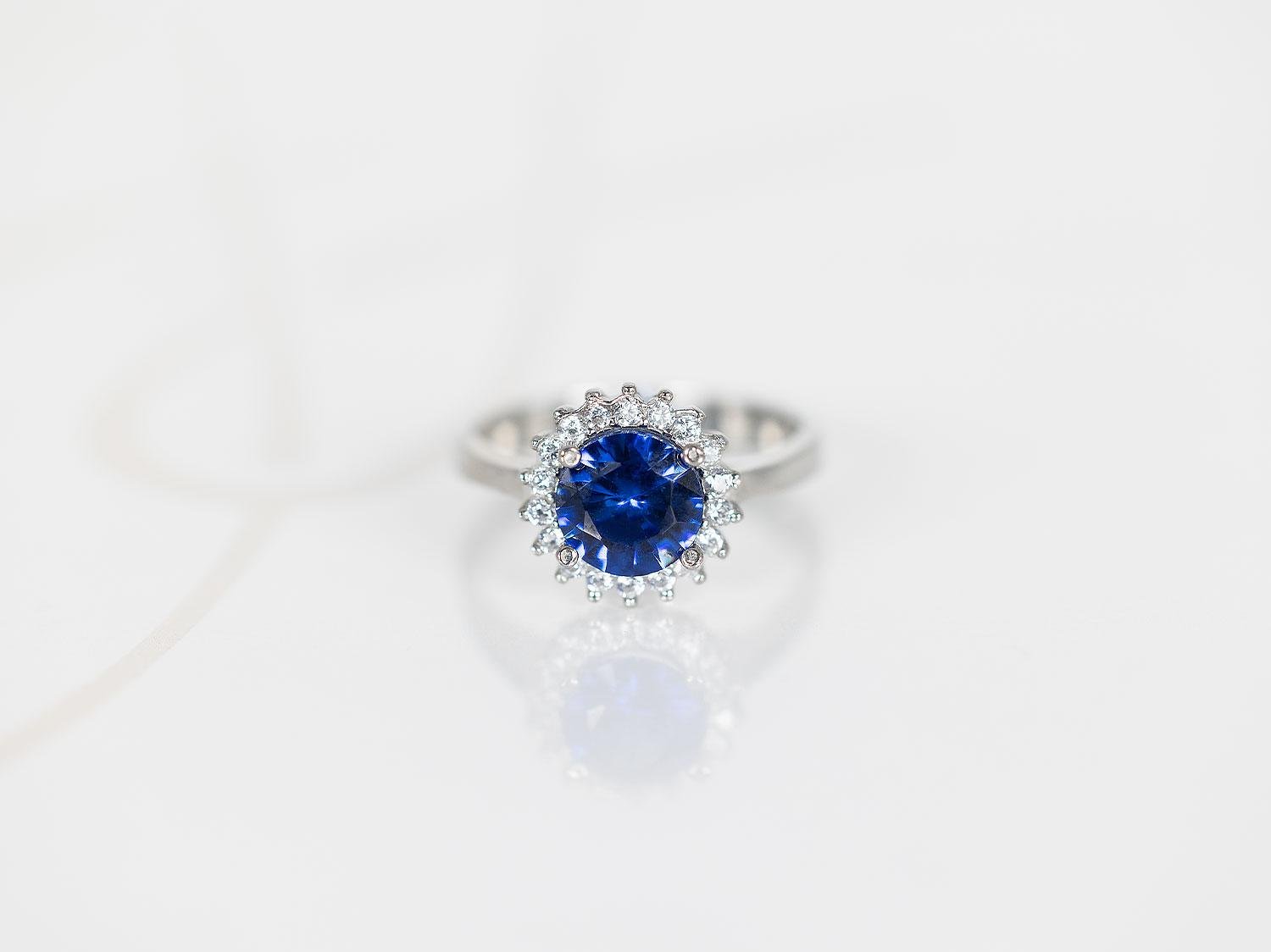 ANILLO PLATA RODIZADA ZAFIRO ARO TOPACIO BLANCO