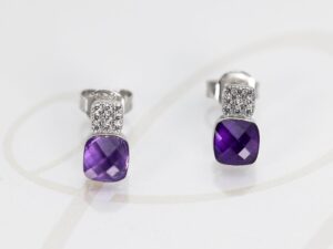 BROQUEL PLATA RODIZADA DOBLE CUADRO ZIRCONIA 5A MORADO