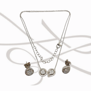 JUEGO PLATA RODIZADA CIRCULAR Y GOTA TOPACIO BLANCO