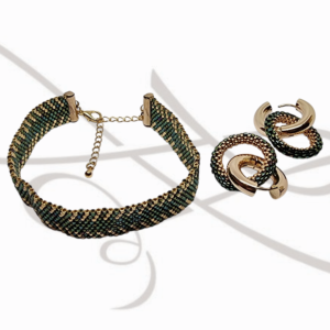 JUEGO PULSERA Y ARETE DOBLE VERDE FUERTE MIYUKI