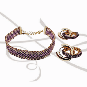 JUEGO PULSERA Y ARETE DOBLE MORADO MIYUKI