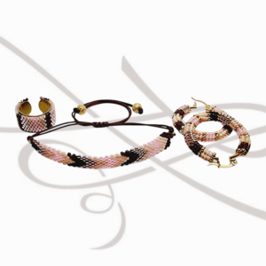 JUEGO PULSERA ARETE Y ANILLO ROSA MIYUKI