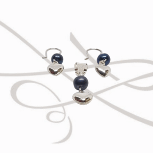 JUEGO PLATA AZUL PERLA CORAZON LISO
