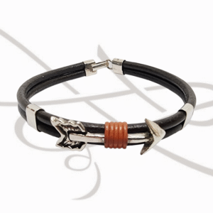 PULSERA CON DIJE PLATA CAFE PIEL DIJE FLECHA