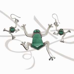 JUEGO PLATA FIGURA RANA LISO MALAQUITA