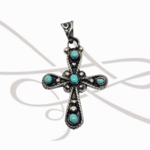 DIJE PLATA RELIGIOSO CRUZ PAVONADA TURQUESA