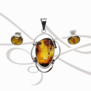 JUEGO PLATA ONDULADO DIJE Y BROQUEL AMBAR