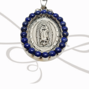 DIJE PLATA RELIGIOSO VIRGEN OVALADA LAPISLAZULI
