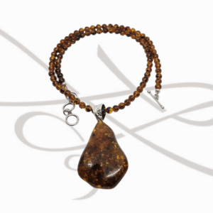 COLLAR CON DIJE PLATA LISO BOLITAS AMBAR