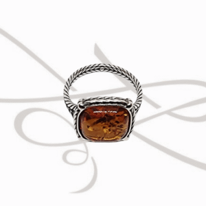 ANILLO PLATA LISO CUADRADO AMBAR