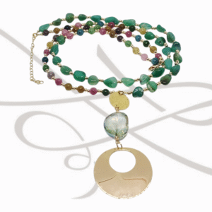 COLLAR CON DIJE ORO LAMINADO PIEDRA AGATA MULTICOLOR