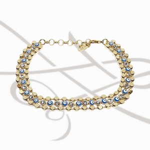 PULSERA SIN DIJE ORO LAMINADO DIAMANTADO TRIPLE HILO Y OJO TURCO