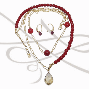 JUEGO ORO LAMINADO ROJO PIEDRA AGATA