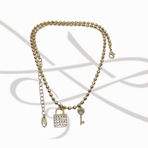 COLLAR CON DIJE ORO LAMINADO DIAMANTADO CANDADO Y LLAVE