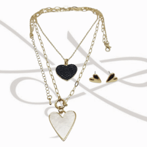 JUEGO ORO LAMINADO FIGURA DOBLE HILO Y CORAZON