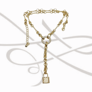 COLLAR CON DIJE ORO LAMINADO AZUCARADO CIRCULO Y CANDADO