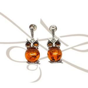 ARETE PLATA FIGURA BUHO AMBAR