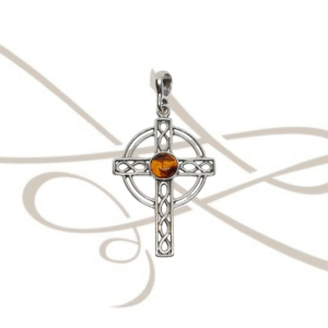 DIJE PLATA RELIGIOSO CRUZ CELTA AMBAR